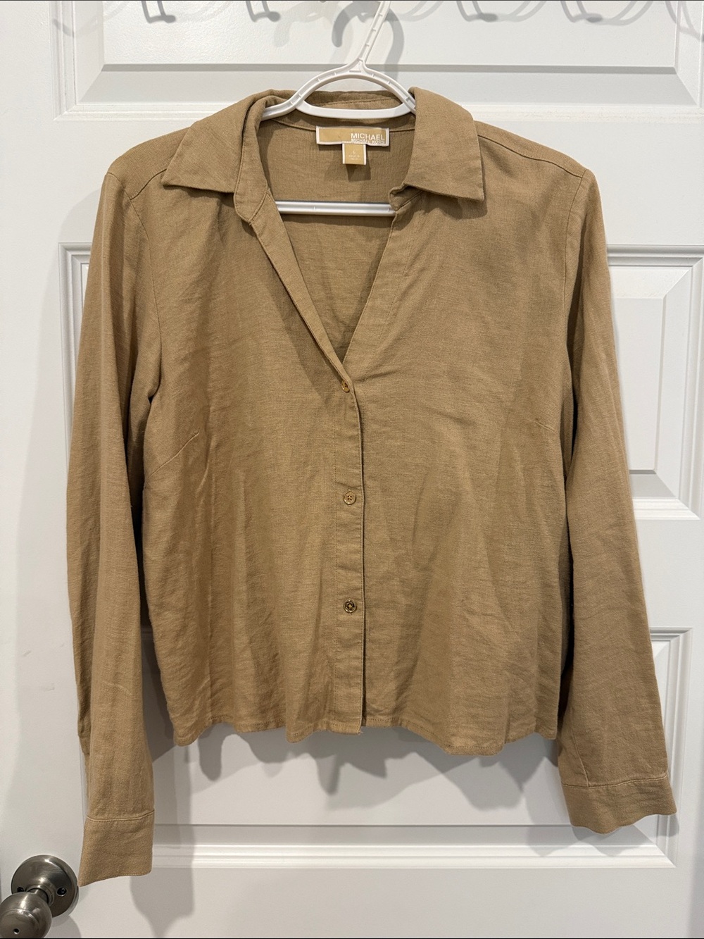 MICHAEL Michael Kors Camel Button-Front Long-Sleeve Shirt